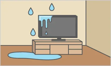 イメージ:上の階が水漏れを起こしテレビや床が水浸しに
