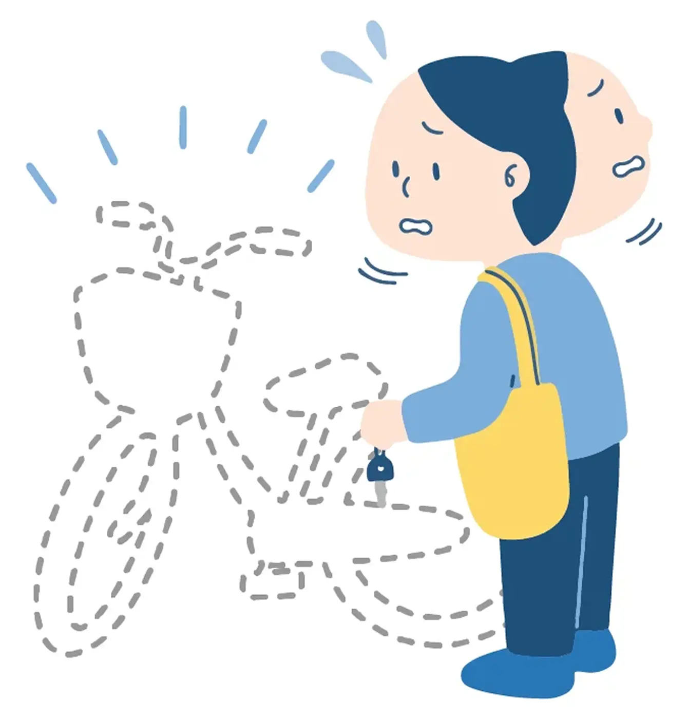 自転車が盗まれて驚く人のイラスト。