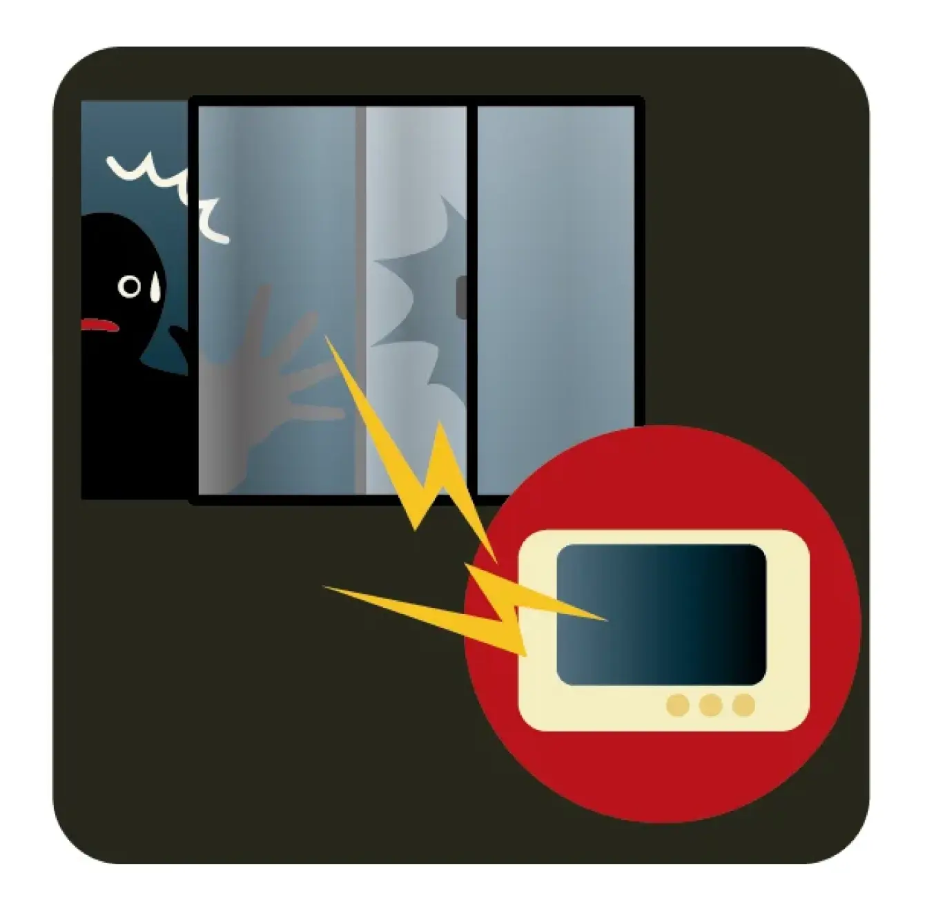 緊急時の通報体制のイラスト。SOSボタンを押して通報する緊急時の対応を示すイメージ