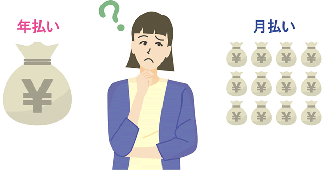 イラスト:自動車保険は年払いと月払い、どっちがお得?選び方をご紹介